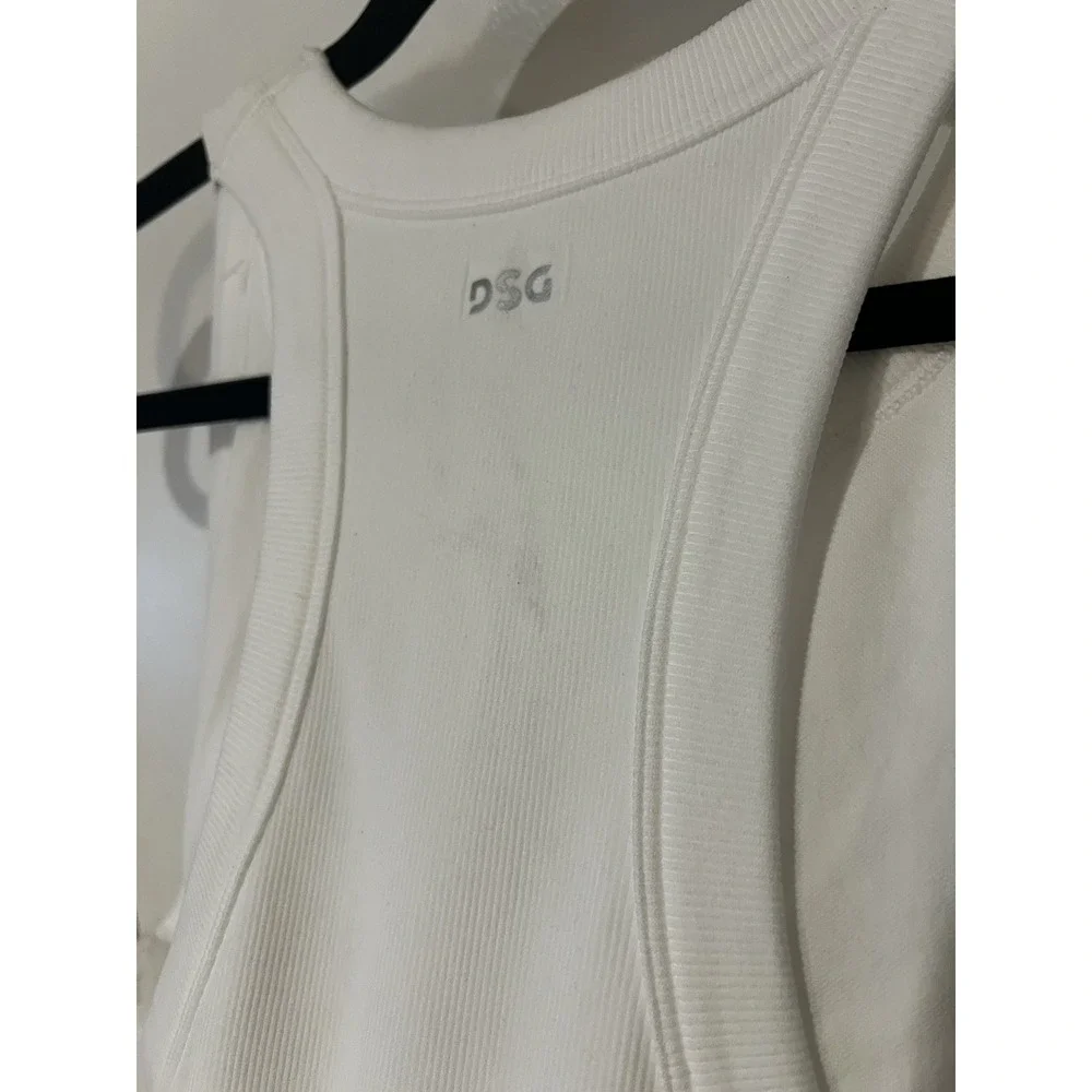 DSG High Neck Brami White Ribbed Crop Tank Low Support XXL New‎ With Tags